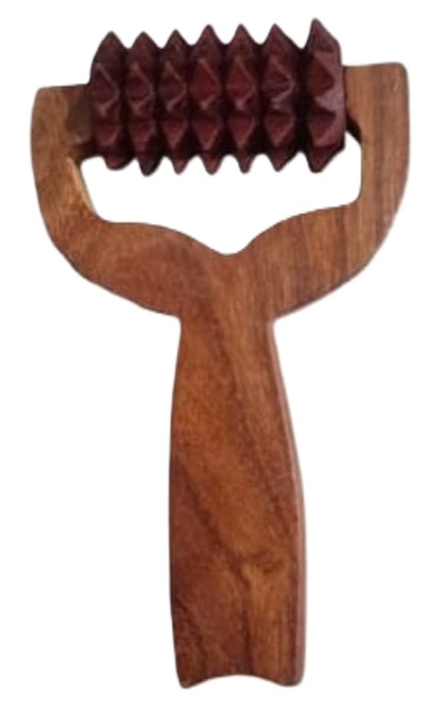 Wooden Balayantar head Massager, Traditional Hand-Carved Design,, 5-Inch Handle with Roller, sculp massager, increase blood circulation in head