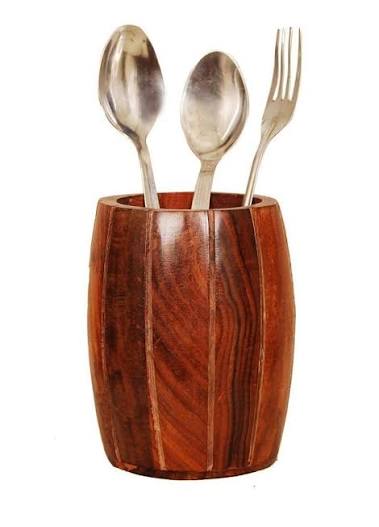 Handcrafted Sheesham Wood Kitchen Utensil Set, 6 Cooking Spoons with Wooden Holder,  for Home Cooking